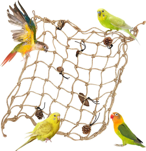 Tfwadmx Bird Climbing Rope Net, Large Size 24''X24'' Parrot Perch Climbing Rope Ladder for Budgies, Conure, Blue & Gold