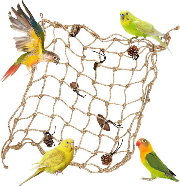 Tfwadmx Bird Climbing Rope Net, Large Size 24''X24'' Parrot Perch Climbing Rope Ladder for Budgies, Conure, Blue & Gold