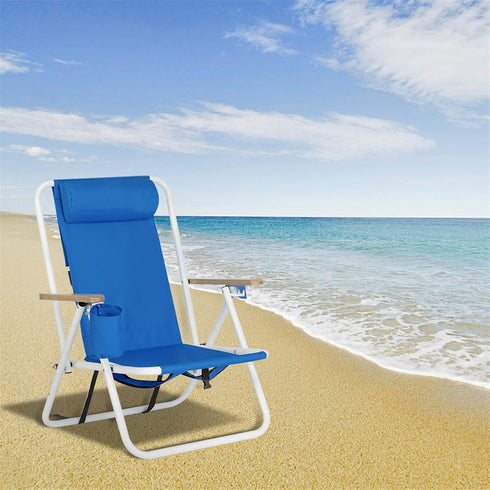 Buyter Portable High-Strength Beach Chair with Adjustable Headrest in Blue Color