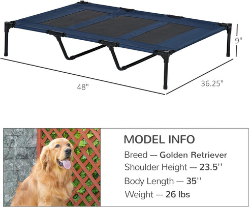 PawHut 48" x 36" Elevated Breathable Dog Bed, Portable Pet Cot with Carry Bag, Dark Blue