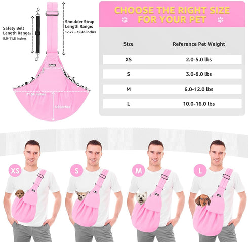 Lukovee Pet Sling, Hand Free Dog Sling Carrier Adjustable Padded Strap Tote Bag, Shoulder Bag with Safety Belt & Front