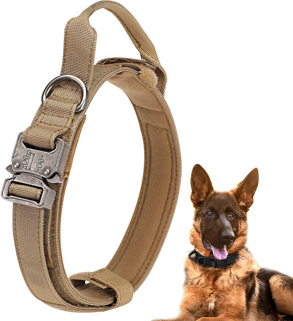 Dog Tactical Collar, Military Training Collar with Control Handle and Heavy Metal Buckle for Large Dogs