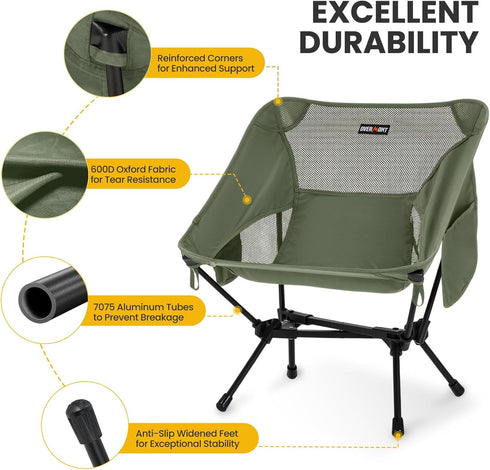 Backpacking 330Lbs Backpack Overmont Ultralight Portable Camping Chair- Lightweight Folding Chair, Support up