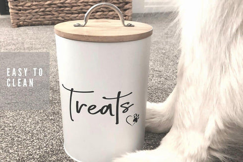 White Dog and Cat Treat Container with Easy to Open Bamboo Lid, 98 oz Pet Treat Storage Container