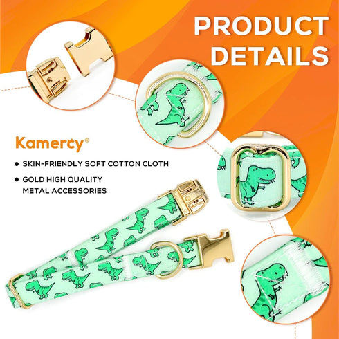 Dog/Cat Bow Collar, Green Dinosaur Pattern, Small (10" - 16")