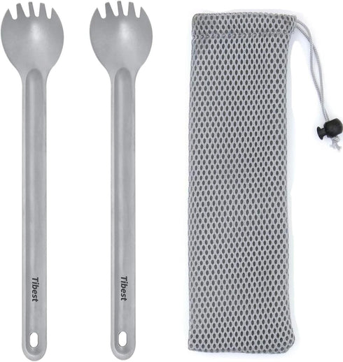 Long Handle Titanium Spork, 8.7" Ultra Lightweight Camping Utensil for Backpacking, Hiking, Travel
