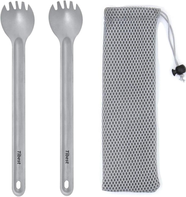 Long Handle Titanium Spork, 8.7" Ultra Lightweight Camping Utensil for Backpacking, Hiking, Travel