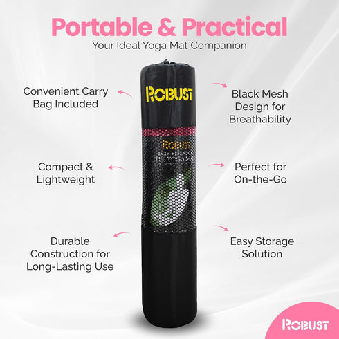 Robust Yoga Mat - 1/4" Thick Non-Slip Mat with Position Lines, Includes Strap and Storage Bag, Eco-Friendly TPE