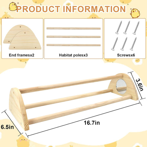 Yasdyri Chicken Perch with Mirror Roosting Bar for Baby Chicks Chick Jungle Gym Roosting Bar Strong Wooden Baby Chick