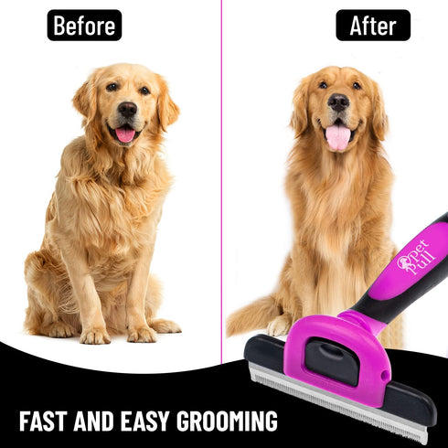 Pet Deshedding Tool Cleaning Brush, Stainless Steel Knot Detangler Comb for Dogs & Cats, Reduces Shedding