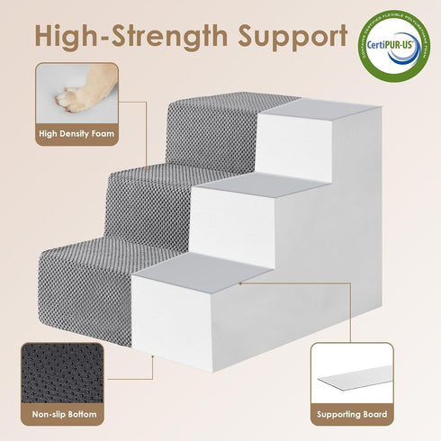 EHEYCIGA Dog Stairs for Small Dogs, 3-Step Extra Wide Indoor Ramp for Couch and Chair, Non-Slip