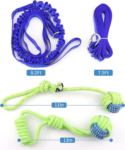 Outdoor Hanging Bungee Dog Toy - Interactive Tug Toy with 2 Chew Rope Toys for Small to Large Dogs, Best for Tug of War