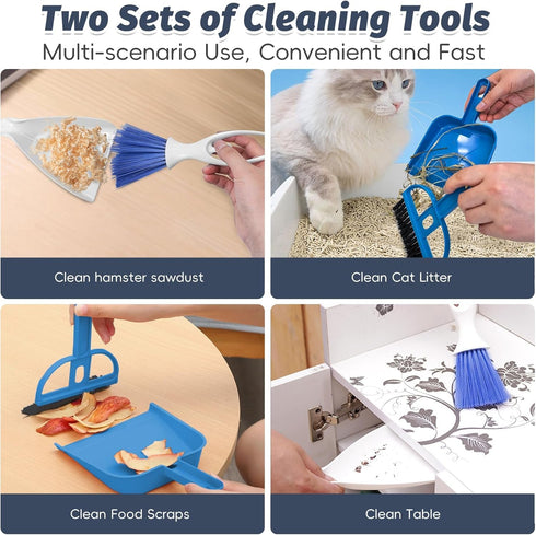 PINVNBY Mini Dustpan and Brush Set, Cage Cleaner for Small Animals, 2 Pack Mini Hand Broom and Dustpan