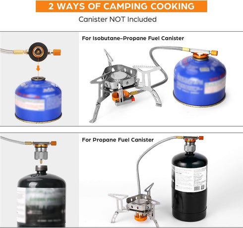 Odoland 3500W/6800W Windproof Camp Stove with Fuel Canister Adapter, Portable Collapsible Burner
