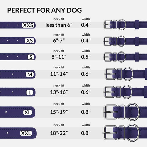 CollarDirect Rolled Leather Dog Collar, Soft Padded Round Handmade Genuine Leather, 13 Colors, 13-16 Inch, Purple Smooth