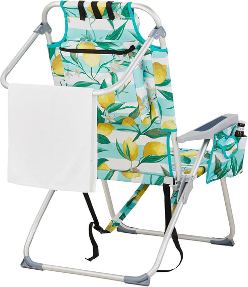 Pinikuyiro Backpack 5 Folding Tall Beach Chair with Positions, Towel bar, Storage Pouch, Cup Holder,Folding Beach