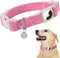 DOGWONG Airtag Cotton Hemp Dog Collar, Heavy-Duty Adjustable Pink Collar with Airtag Holder for Small Medium Large Dogs