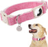 DOGWONG Airtag Cotton Hemp Dog Collar, Heavy-Duty Adjustable Pink Collar with Airtag Holder for Small Medium Large Dogs