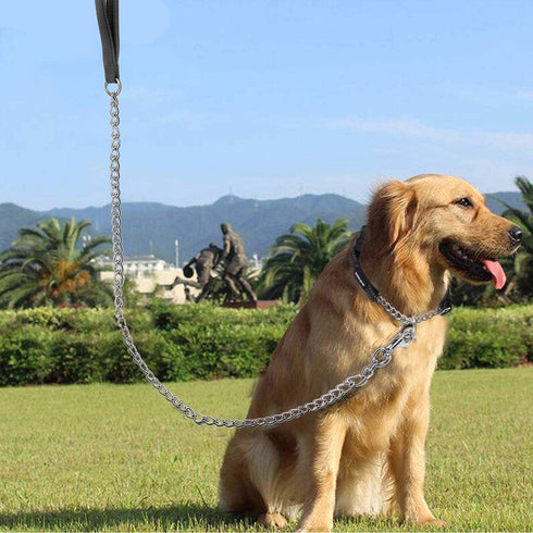 Heavy Duty Metal Dog Leash - 5FTx3mm Chew Proof Chain with Soft Padded Handle for Large & Medium Dogs
