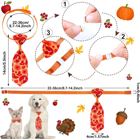 Eccliy 120 Pcs Thanksgiving Dog Bows Ties Collars, Adjustable Pumpkin Turkey Maple Leaves Pattern for Dogs Cats