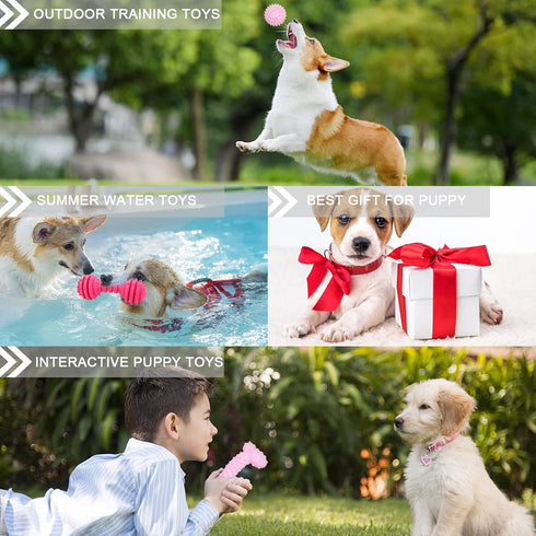 Puppy Toys 6 Pack | Cute Pink Chew Toys for Puppies | Soft Durable Interactive Teething Toys for Small Dogs