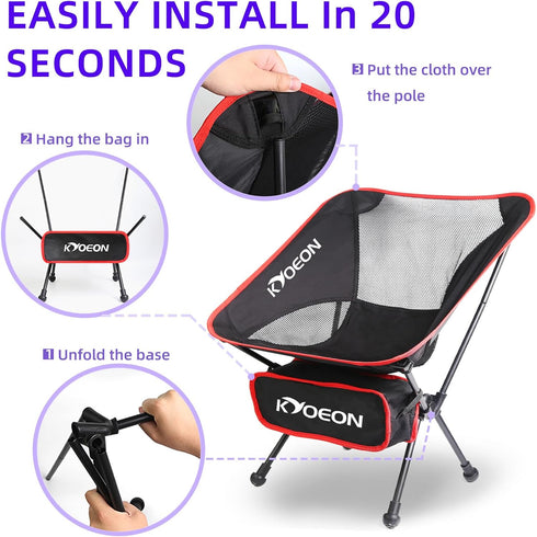 KYOEON 330Lbs Portable Camping Chair, Ultralight Durable Foldable Chair for Outdoor Camp,Travel, Beach, Picnic, Garden
