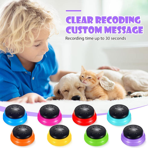 8 Pack Voice Recording Button Dog Buttons for Communication Recordable Buttons Dog Cat Talking Button Pet Training Buzzer, 30 Second Recording Buzzers for Pet Learning, Office Game, 8 Colors