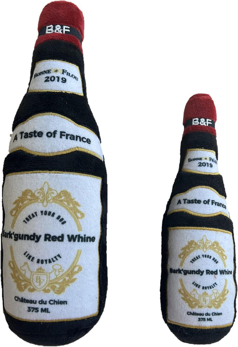 Bonne et Filou Wine Bottle Plush Squeaky Dog Toy (Bark'gundy Red Whine, 1 Large Size) for Small and Medium Dogs