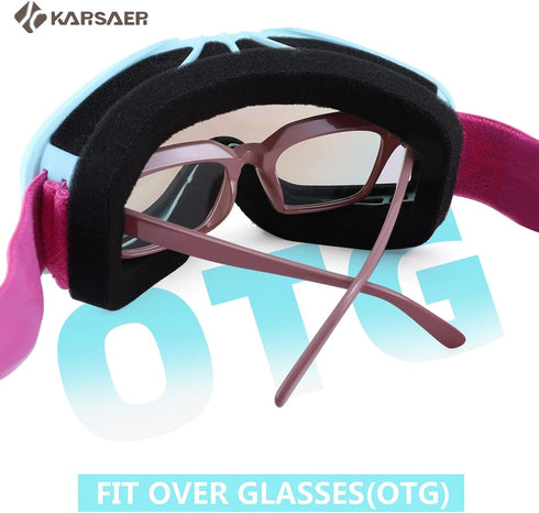Karsaer Anti-Fog Ski Goggles, 100% UV Protection Snowboard Goggles, Bendable Dual-Lenses for Men Women Youth