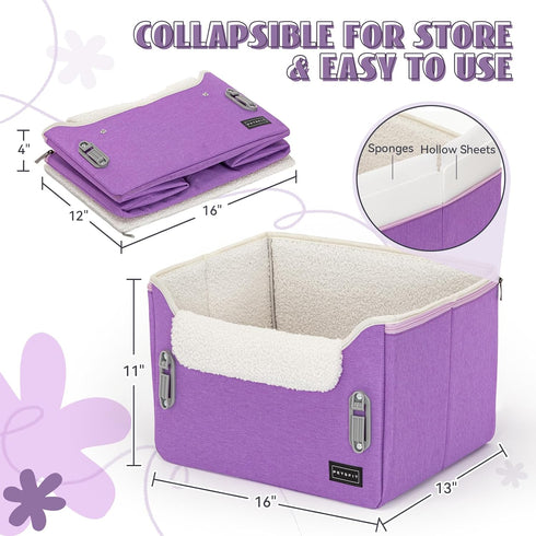 PETSFIT Small Dog Car Seat, Purple, Portable Booster Seat for Dogs Up to 25lbs with Clip-On Leash & Adjustable Straps