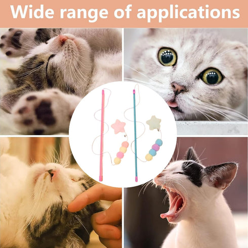 FJYXCHENXM 2 PCS Cat Wand Toy Interactive Cat String Toys Elastic Rope Plush Ball Star Pendant Cat Feather Toy Cat