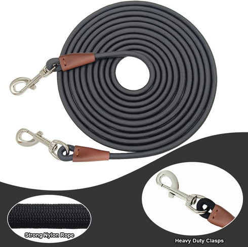 Tie Out Rope Dog Leash, Heavy Duty Nylon Check Cord for Medium Large Dogs, Indoor/Outdoor Playing (Black, 3/8" x 8ft)
