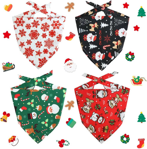 Ittokis 4 Pack Dog Bandana Christmas Scarf Bibs Kerchief Set Pet Christmas Costume