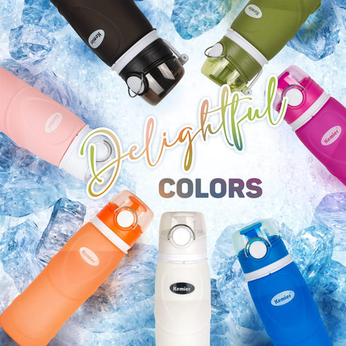 Kemier Collapsible Silicone Water Bottles, 750ML, BPA Free Travel Bottle, Leak Proof