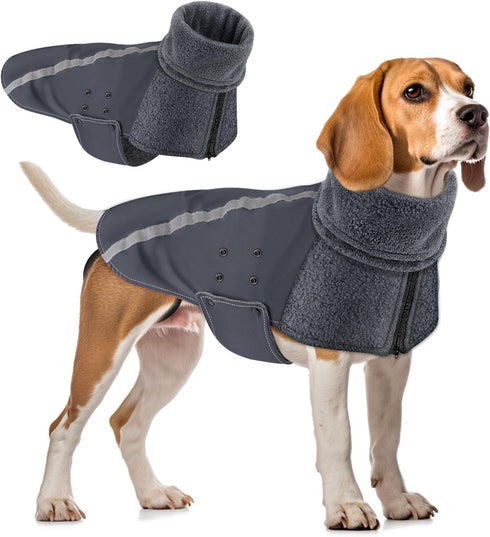 SlowTon Winter Dog Coat, Waterproof Windproof Puppy Vest with Turtleneck Scarf, Soft Pet Outfits, M, Grey