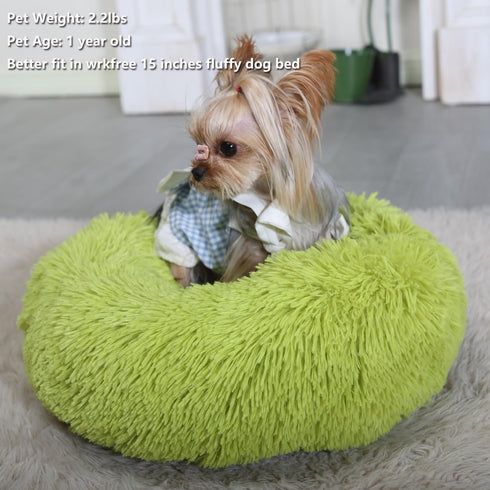 Extra Small Green Washable Dog Bed, 15 inches Donut Soft Pet Bed, Calming Anti-Anxiety Round for Pets up to 5 lbs.