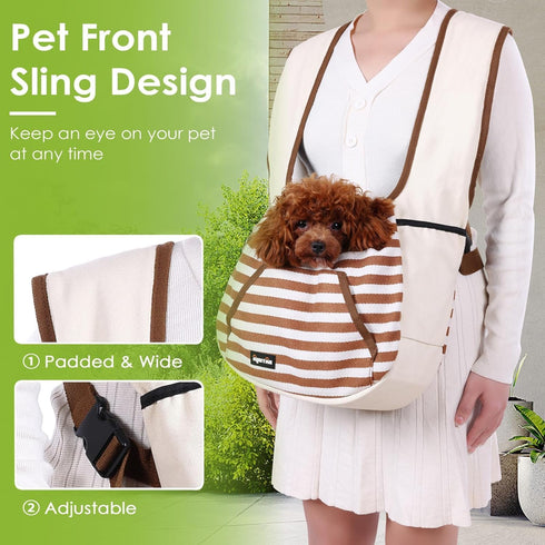 NATUYA Dog Sling Carrier, Adjustable Pet Front Sling Carrier for Small Dogs & Cats, Khaki, 3-8 lb
