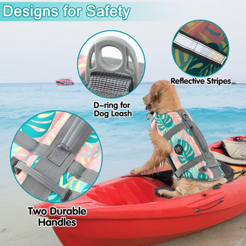EMUST Dog Life Jackets - High Buoyancy Vests for Swimming, Beach Boating, for Small/Medium/Large Dogs, Greenleaf
