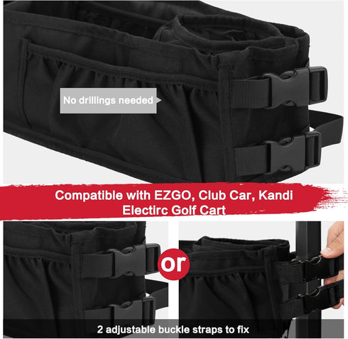 Golf Cart Front Storage Basket - Insulated Cup Holders, No-Drill Dash Tray Organizer for EZGO, Club Car