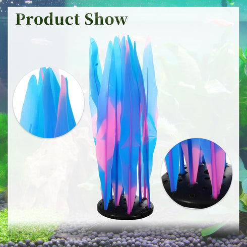 Aquarium Glowing Kelp Plant, Soft Silicone Glowing Fish Tank Decorations, Fluorescence Coral Decor for Aquarium Decor Blue 2pcs