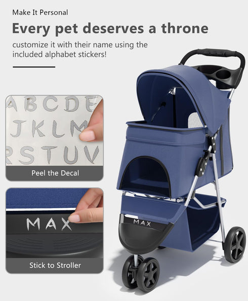 3 OS MOTOR Pet Stroller with Wheels for Small/Medium Pets, Portable Travel Foldable Carrier Jogger for Dog Cat Puppy