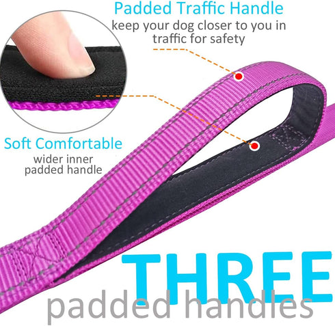 3 Handle Dog Leash, 10FT Triple Handle Reflective Stitching, Heavy Duty Dog Leash, Training Lead for Control and Safety