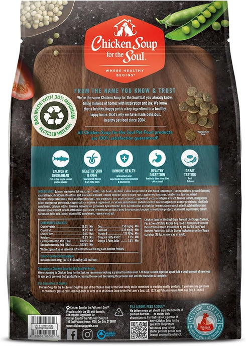 Chicken Soup for the Soul Pet Food, Grain-Free Dry All Stages Dog Food, Salmon, Pea & Sweet Potato Recipe, 4 Pound Bag