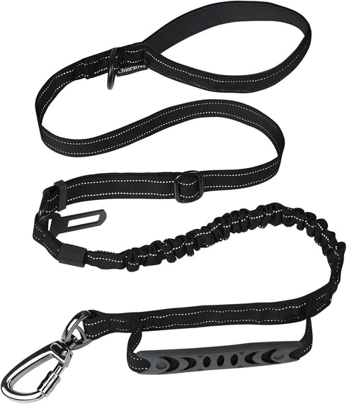 Tactical Dog Leash Heavy Duty, 4-6FT Shock Absorbing Bungee Leash with 2 Padded Handles for Medium Large Dogs, Black