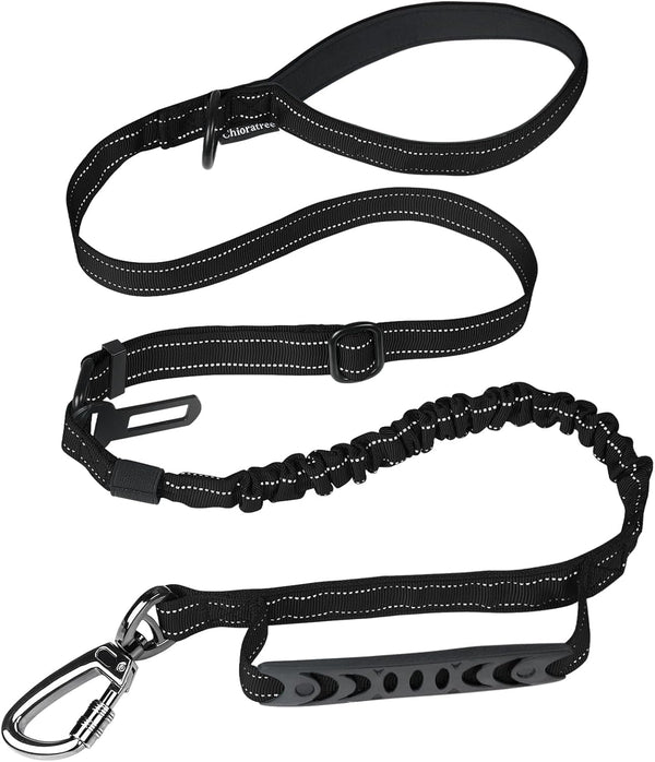 Tactical Dog Leash Heavy Duty, 4-6FT Shock Absorbing Bungee Leash with 2 Padded Handles for Medium Large Dogs, Black