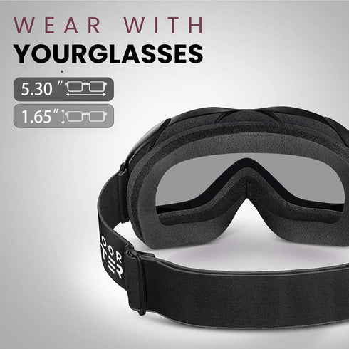 OutdoorMaster OTG Ski Goggles for Men, Women & Youth - Over Glasses, 100% UV Protection