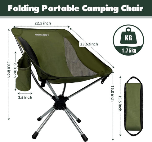 360 2.7LB 305LBS Swivel Folding Chair, Compact Portable Camping Chairs for Outdoor Travel Hunting Hiking Fishing