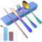 Travel Utensils Set, Reusable Camping Cutlery, Stainless Steel Flatware with Case, Knife/Fork/Spoon/Straw Included