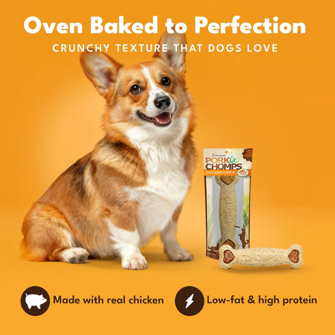 7-inch 1 Count Pork Chomps Dog Chew, Crunchy Bone, Chicken Flavor