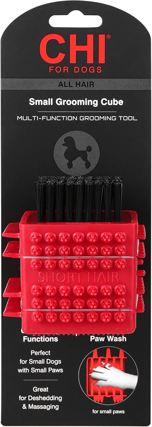CHI for Pets Small Grooming Cube Brush for Small Dogs, Multi-Function Grooming Tool | 5 Sided Dog Brush with Multiple Use Options | Removable Bristle Brush, Massage Tool, Paw Cleaner, and More